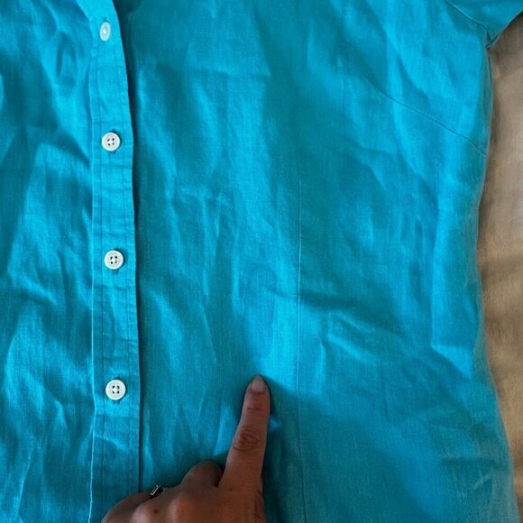 Hiho Designed in Tortola Button Up Top Womens Sz M Turquoise 100% Linen Coastal - Picture 9 of 11